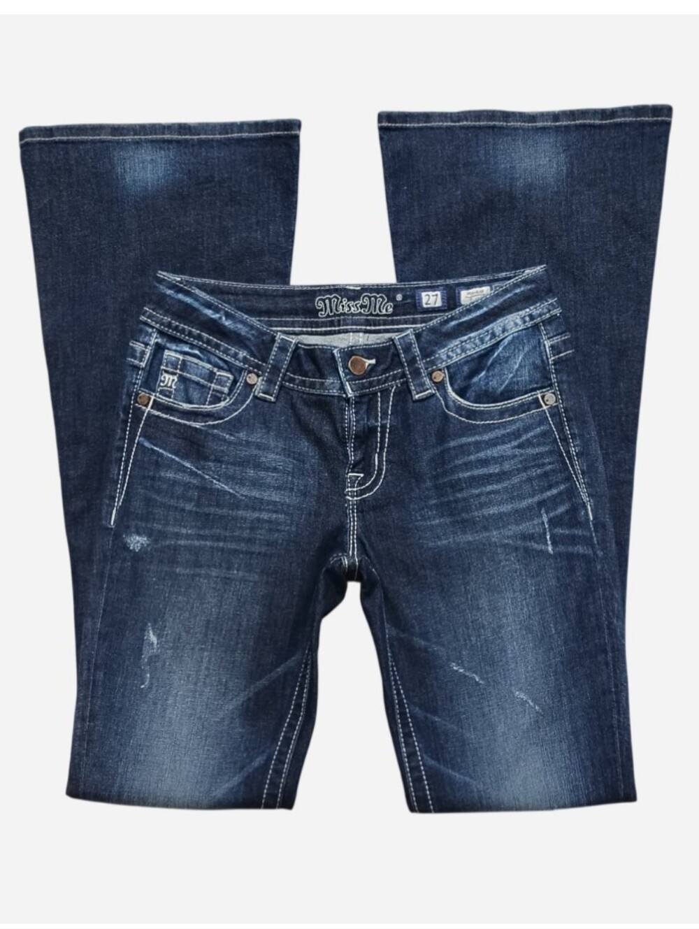 Miss Me Mid Rise Flare Dark Blue Bootcut Jeans Women's 27 Retro Y2K 2000s Faded